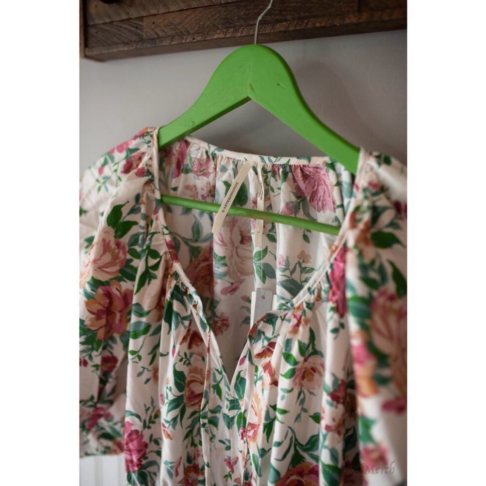 Anthropologie Floral Maxi Dress Pink & White Somerset Dress Large Puff Sleeve - Picture 4 of 5
